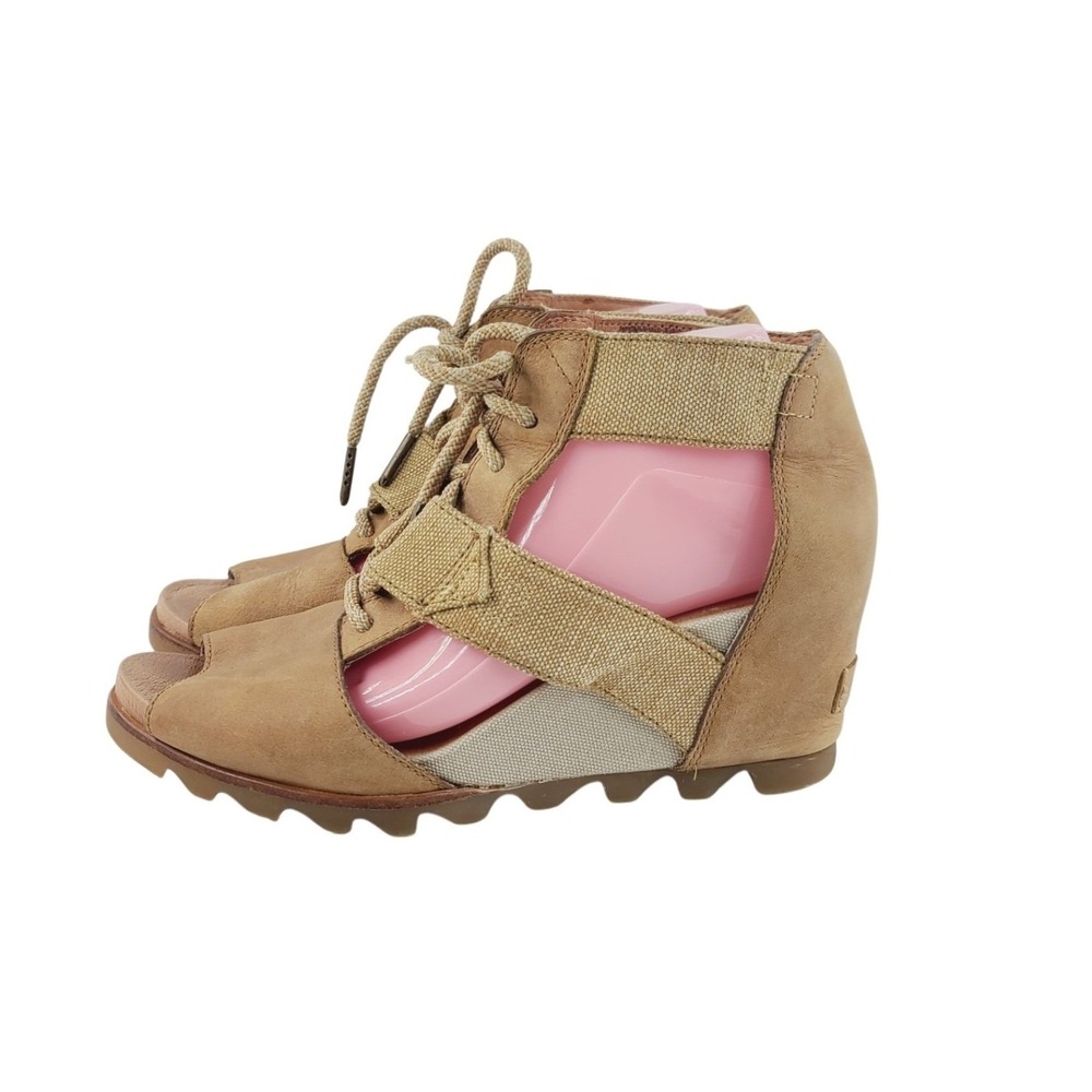 SOREL, Solid Lace Up Wedge Sandal Boots / Outdoor Boots, Women Size 10 Tan Beige